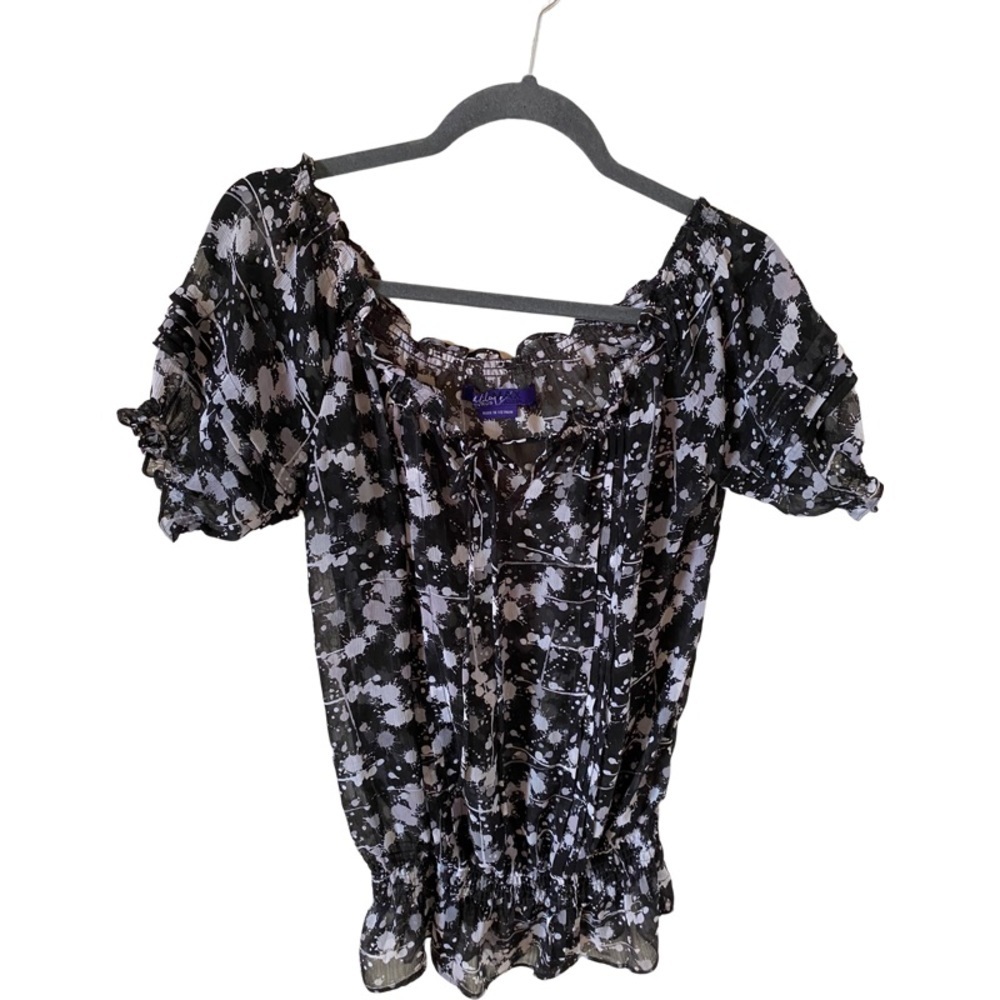 Miley Cyrus & Max Azria Blouse. Size M. Sheer black with splotch design.